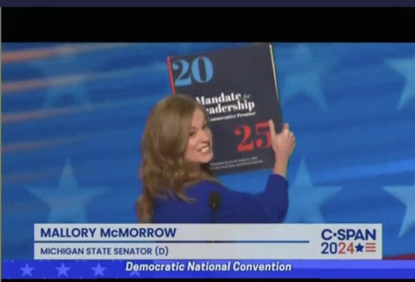 Mallory McMorrow Brings Out Project 2025 And Reads It at the Democratic Convention